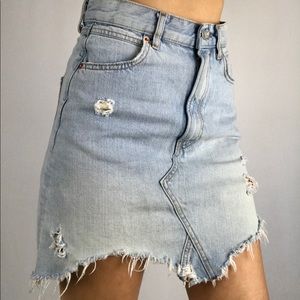 Zara high waisted denim distressed skirt
